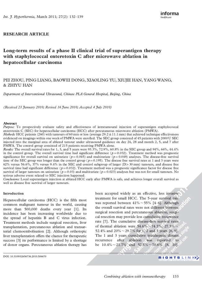 Long-term results of a phase II clinical trial of superantig